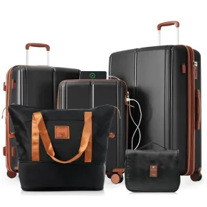 5PCS Expandable PP Lightweight Suitcase Luggage Sets with Travel Bag and Hanging Toiletry Bag
