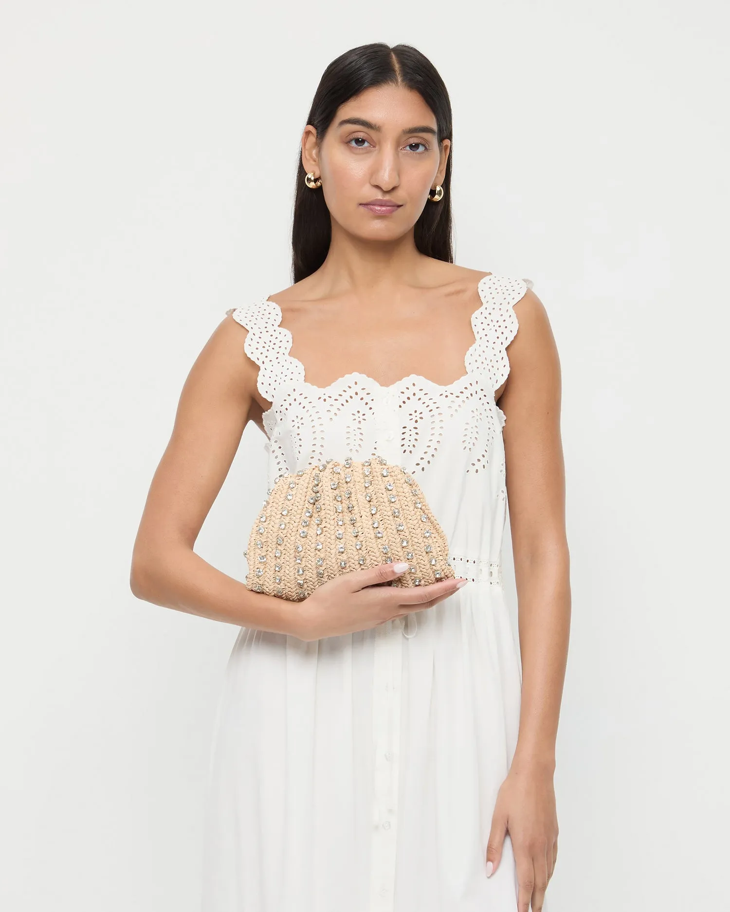Bailey Natural/Crystal Dome Clutch
