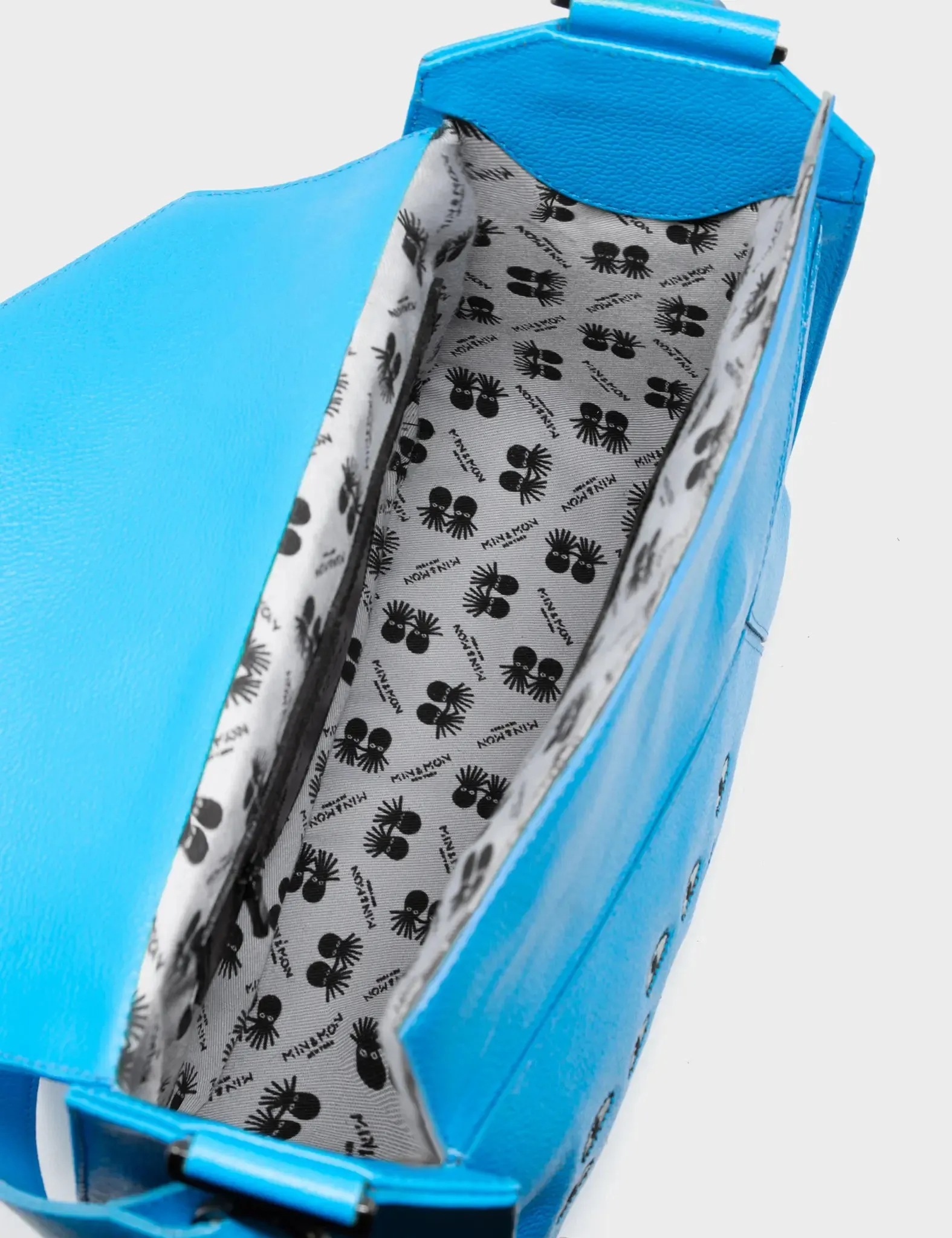 Houston Blue Leather Shoulder Bag - Eyes Embroidery
