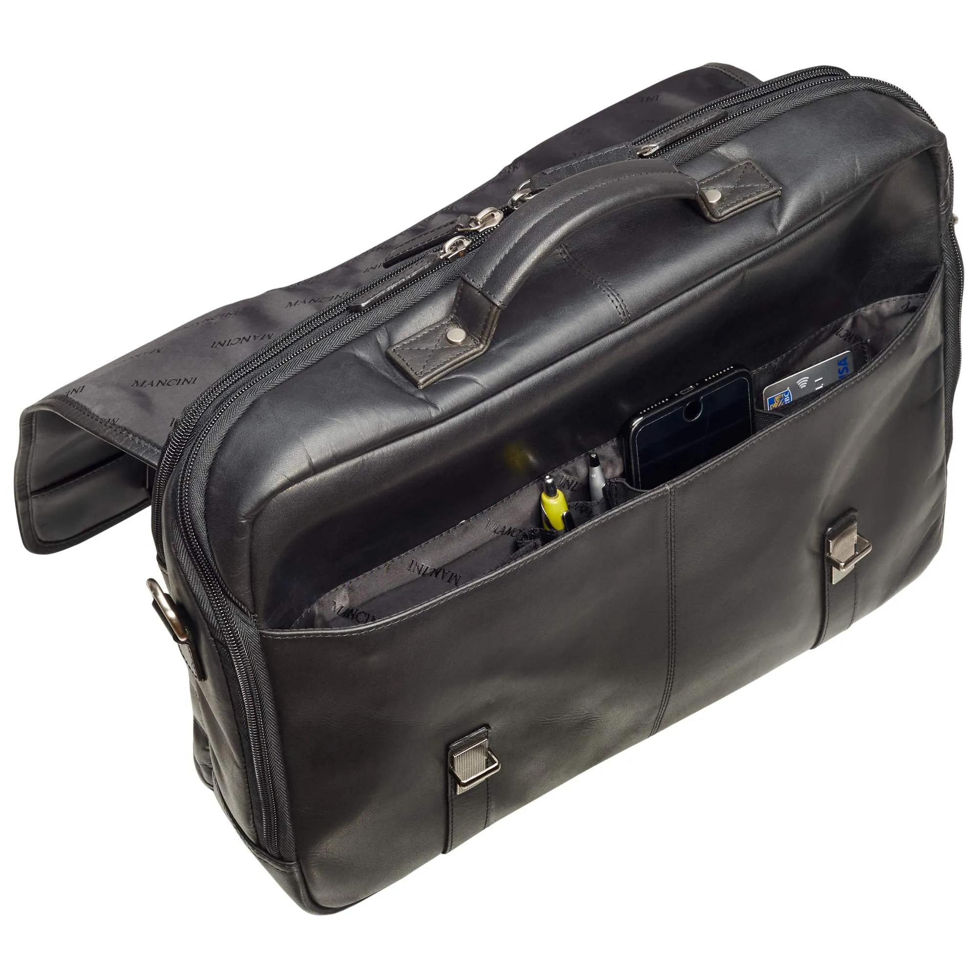 Mancini Double Compartment Briefcase for Laptop and Tablet