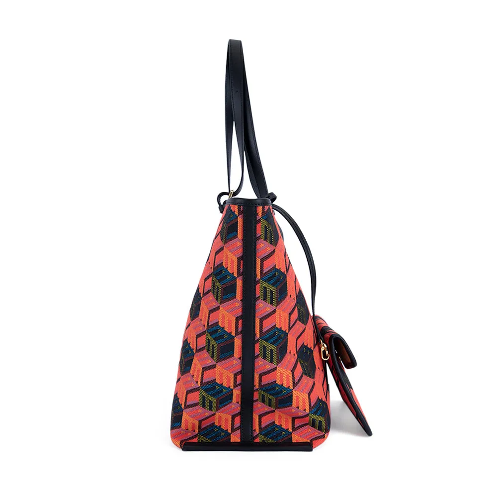 MCM Cubic Logo Jacquard Shopper Bag Multi  Medium