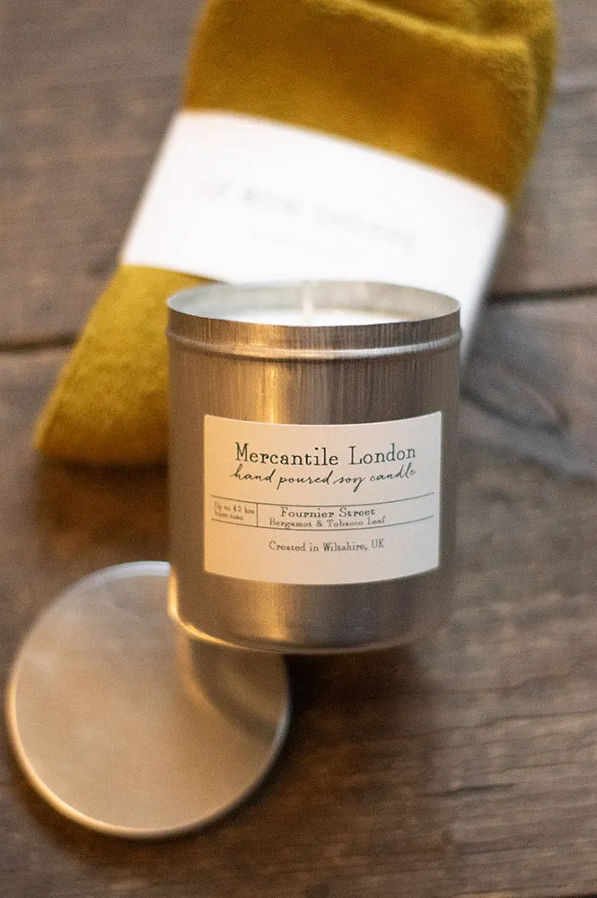 Mercantile London Fournier Street Bergamot And Tobacco Leaf Tin Candle - back soon