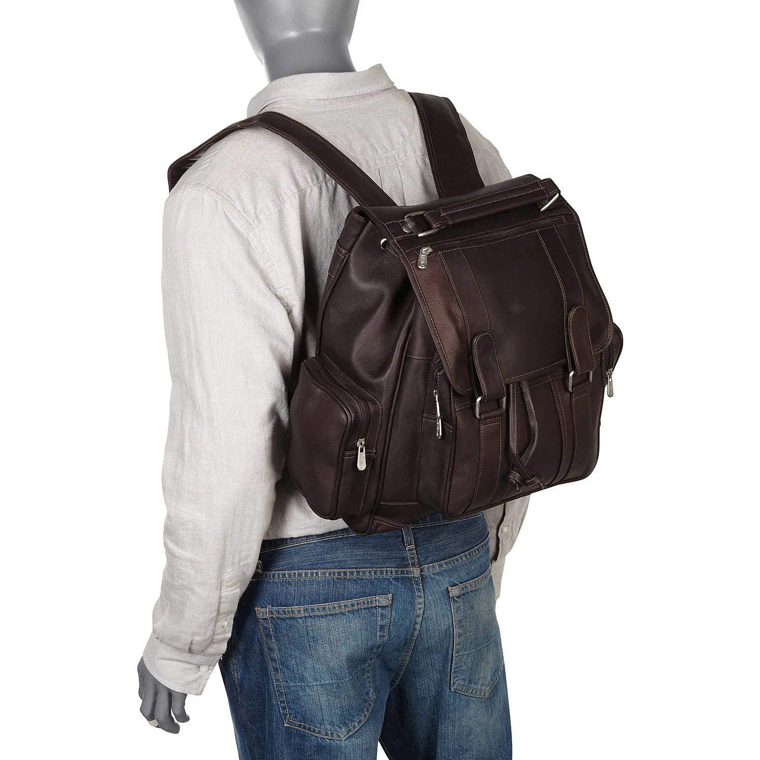 Piel Leather Double Loop Flap Over Laptop Backpack