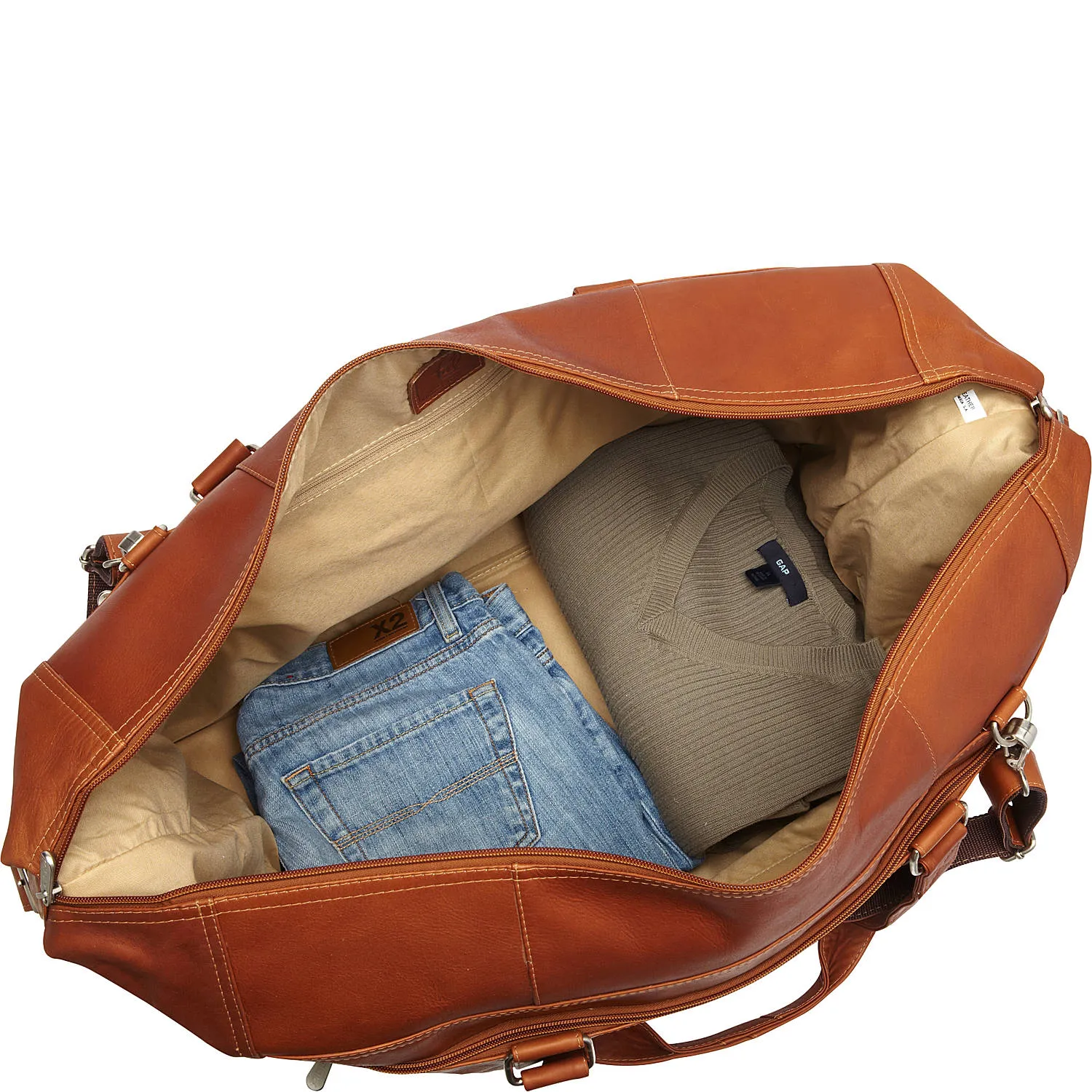 Piel Leather Extra Large Zip Pocket Duffel Bag