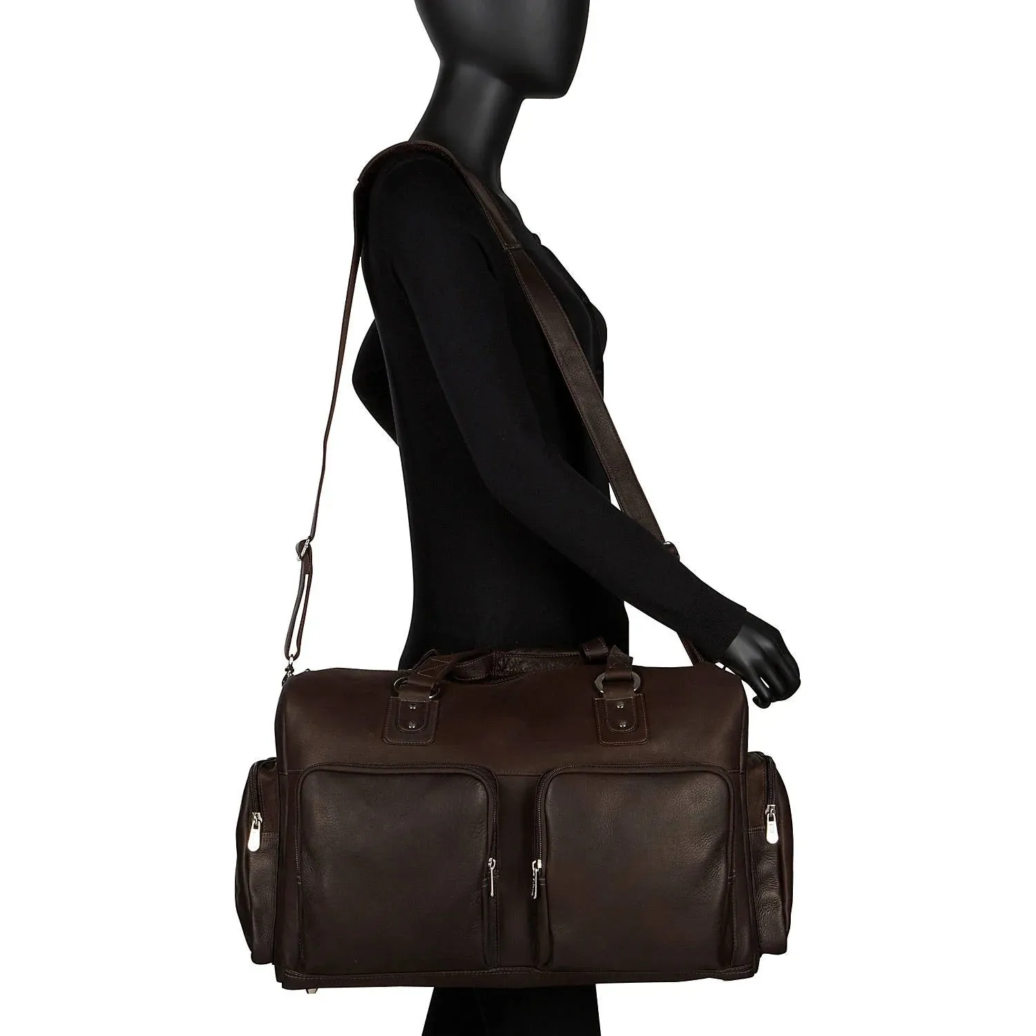 Piel Leather Multi Pocket Carry On Duffle Bag