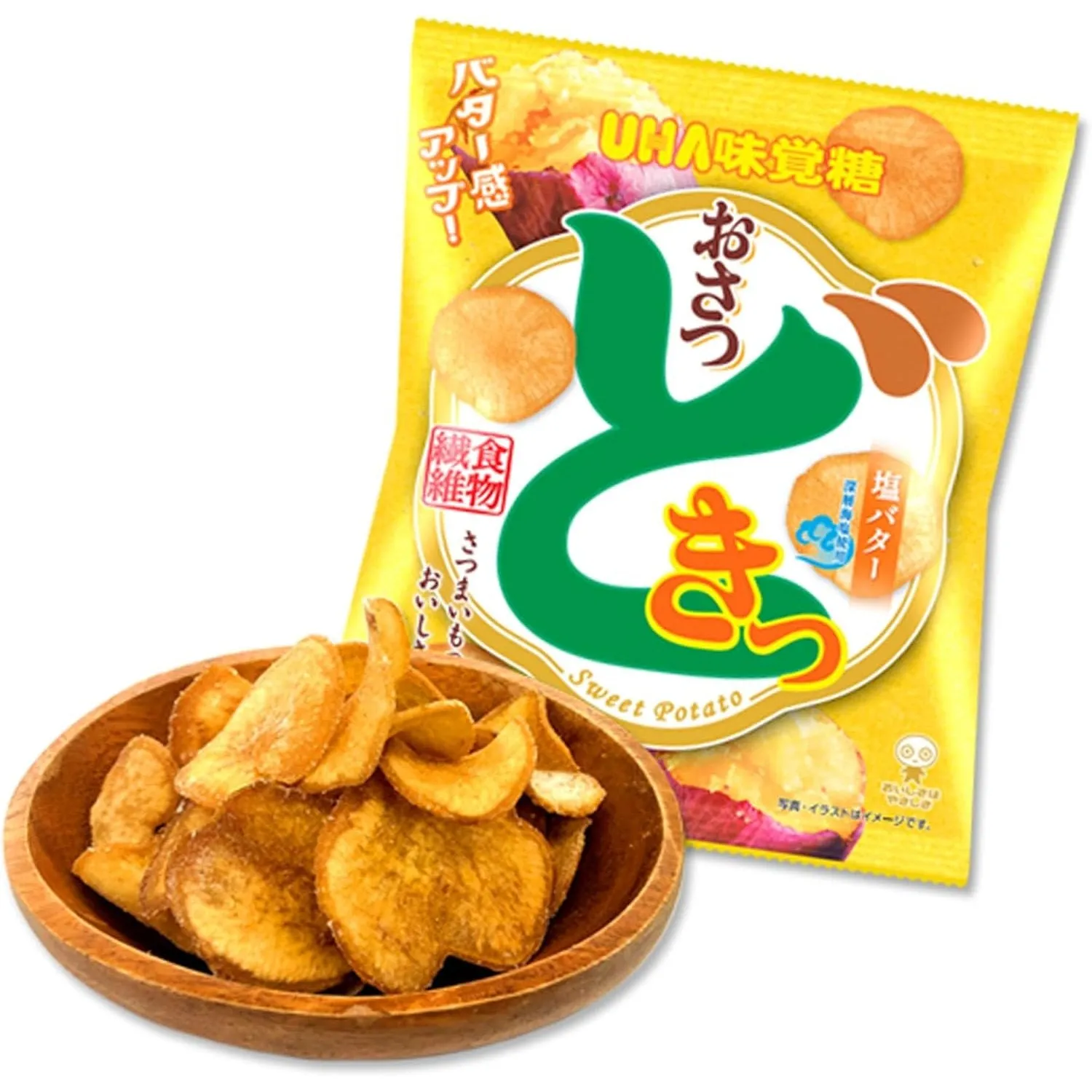UHA Mikakuto Osatsudoki Salted Butter Sweet Potato Chips 65g (Pack of 3)